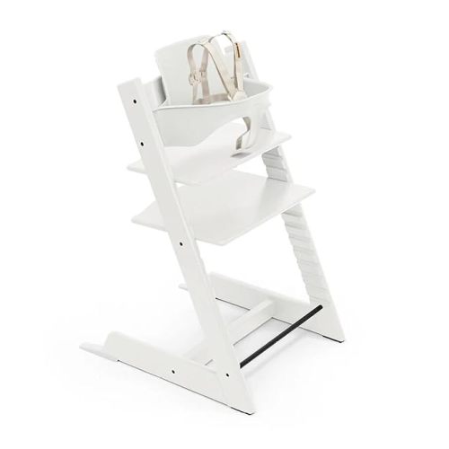 Stokke Tripp Trapp High Chair 2, Whitewash - Includes Chair + Baby Set with Removable Harness for Children 6-36 Months - Adjustable, Ergonomic & Easy to Clean | Includes Chair, Baby Set, Removable Harness for Children 6-36 Months, Adjustable, Ergonomic &