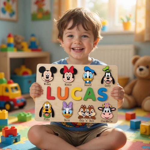 Personalized Wooden Name Puzzle with Mickey and Friends, Custom Baby Boy Girl Gift,Toddler Toy,First Birthday Gift for Kids,Wooden Name Sign