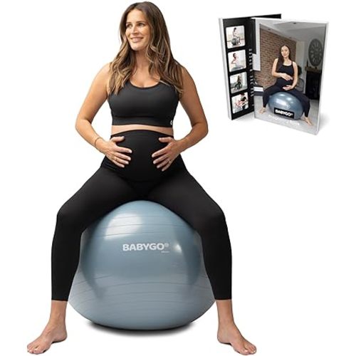 BABYGO Birthing Ball - Pregnancy Yoga Labor & Exercise Ball & Book Set Trimester Targeting, Maternity Physio, Birth & Recovery Plan Included Anti Burst Eco Friendly