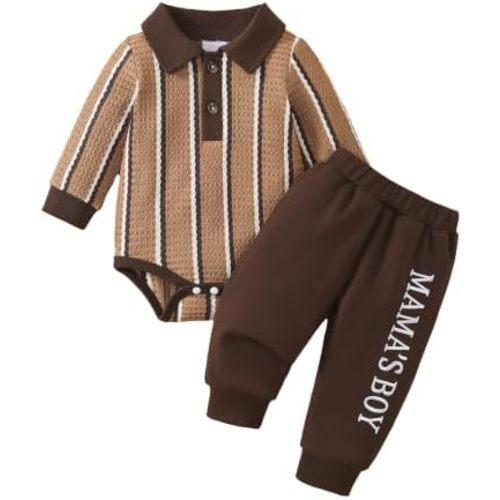 Infant Baby Boy 2 Piece Romper Set Long Sleeve Polo Bodysuit Jogger Pants