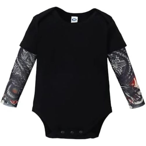 LYSMuch Toddler Baby Unisex Black Cotton Tattoo Sleeve Bodysuit Tops Infant Romper