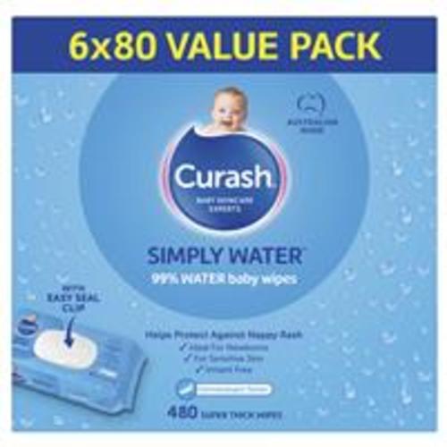 Curash Simply Water Wipes 6 x 80 Pack Online at Chemist Warehouse®