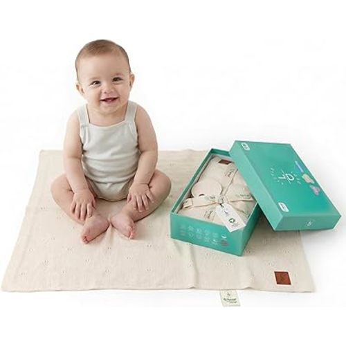 Pointelle 100% Tencel Baby Blanket 30x40 in, Warm White – Oeko-Tex Certified, Silky Soft Hypoallergenic Knit, Thermal-Regulating Swaddle & Receiving Blanket for Newborns