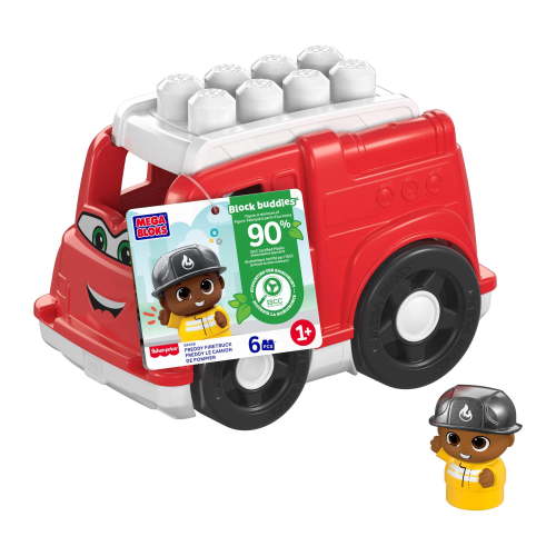 Mega Bloks Freddy Fire Truck, Construction Toy Blocks, Large Vehicle for Toddlers, 6 Pieces