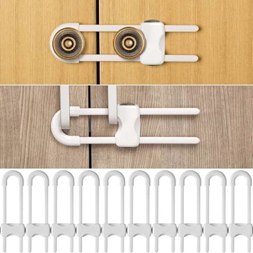 Jetec 10 Pack Baby Proof Cabinet Locks Adjustable U Shaped,White