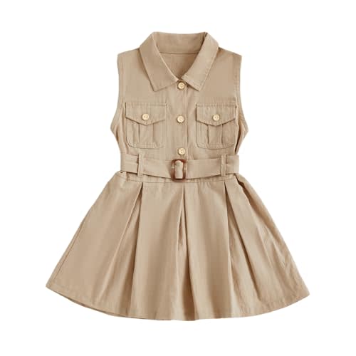 Toddler Girl Dress Little Girls Formal Party Dress Flying Sleeve Lapel Button Outfit Spring Summer Cute Clothes