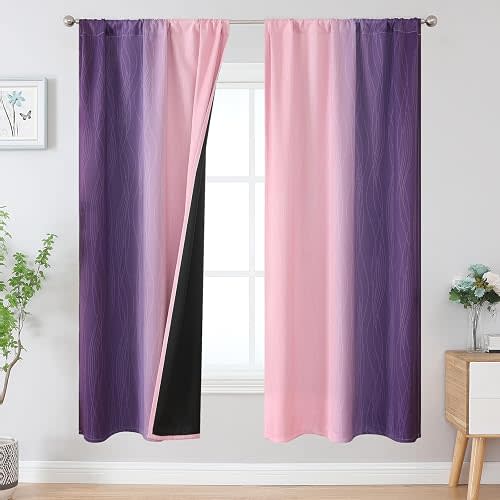 Estelar Textiler Pink and Purple Blackout Curtains 72 Inch Length, Light Blocking Gradient Drapes for Living Room, Thermal Insulated Rod Pocket Ombre Curtains for Bedroom,42Wx72L,2 Panels