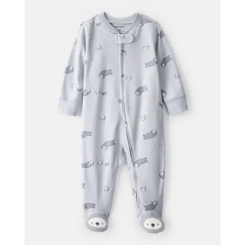 Baby Otter Print 100% Cotton Long-Sleeve Snug Fit Sleep & Play Pajamas - Blue