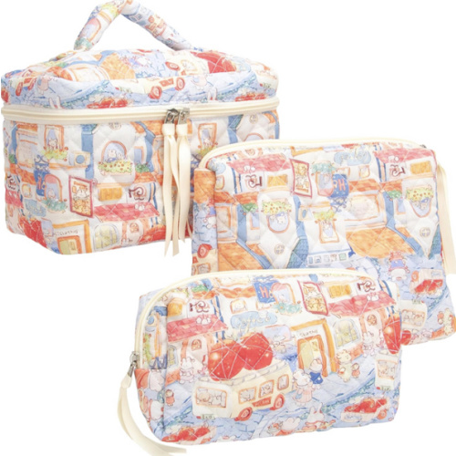 PAZIMIIK 3PCS Makeup Bag SET Large Travel Quilted Zipper Soft Cosmetic Case Pouch for Women Girls Make Up,Little Bunny