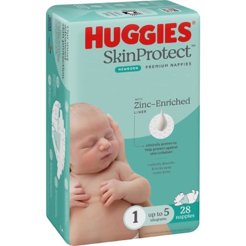 Huggies SkinProtect Nappies Newborn - Size 1 (Up To 5kg) 28 Pack