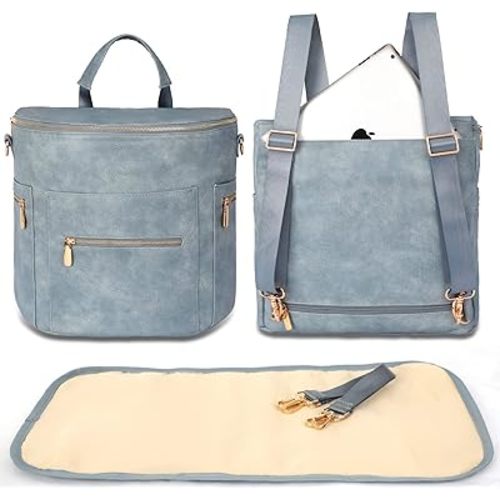 miss fong Diaper Bag Backpack Baby Diaper Bag, Large Leather Diaper Backpack with 16 Pockets Travel Diaper Bag with Diaper Changing Pad, Stroller Straps & 2 Insulated Pockets