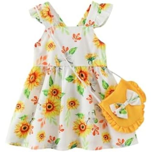 Mioglrie Baby Girl Clothes Newborn Dress Summer Toddler Girls' Clothing Casual Sundress with Cute Bag Infant Outfits