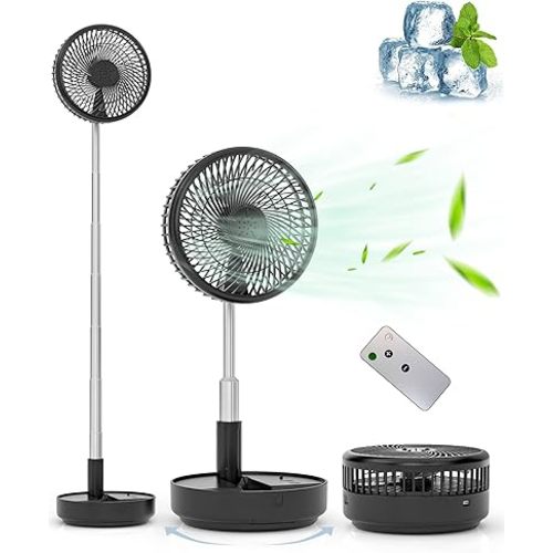 Primevolve Portable Oscillating Standing Fan,Rechargeable Battery Operated USB Floor Table Desk Fan with Remote, Bedroom Camping Travel Fans Black 7.7"