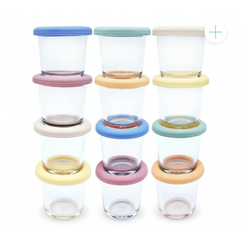 4oz Glass Baby Food Storage Jars | Food Grade Silicone Lids | Set of 12 | Neutral Colors