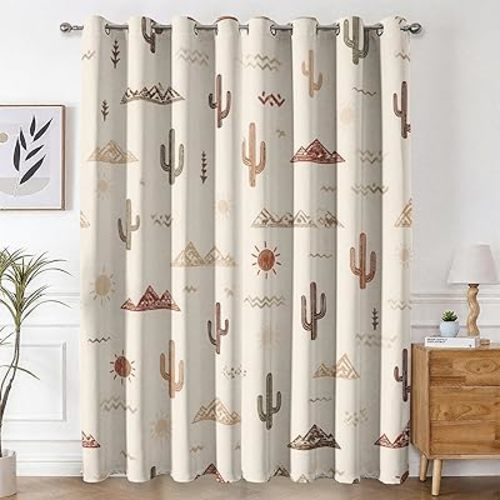 Boho Cactus Black Out Curtains 72 Inch Long, Western Desert Plants Succulent Curtains for Living Room 2 Panels Set, Abstract Geometic Botanical Patterned Window Drapes Eyelet Curtain Q&-2