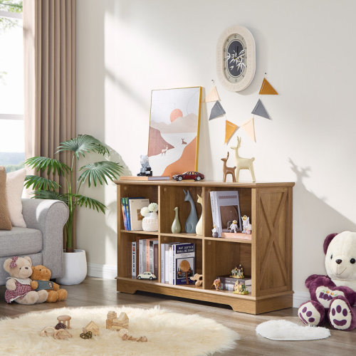 Gracie Oaks Wide Wood Cube Bookcase, 6 Bookshelf, Tall Storage and Display Bookshelf for Home Office and Living Room | Wayfair