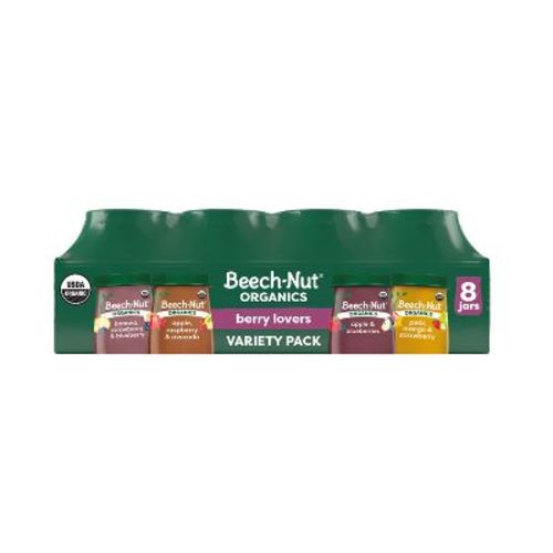 Beech-Nut Organics Berry Lovers Stage 2 Baby Food Jar Variety Pack - 4oz/8ct: Age 6 Months and Up, Pureed Baby Meals, Ready to Eat