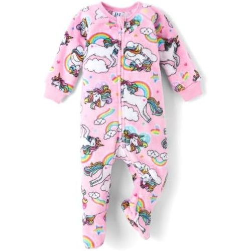 The Children's Place Baby Girls' and Toddler Fleece Zip-Front One Piece Footed Pajama