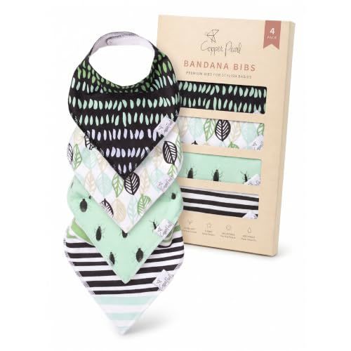 Copper Pearl Baby Bibs 4 Pack, Printed Bandana Drool Bibs for Baby Girl & Boy, Soft Cotton Drooling Teething Bibs