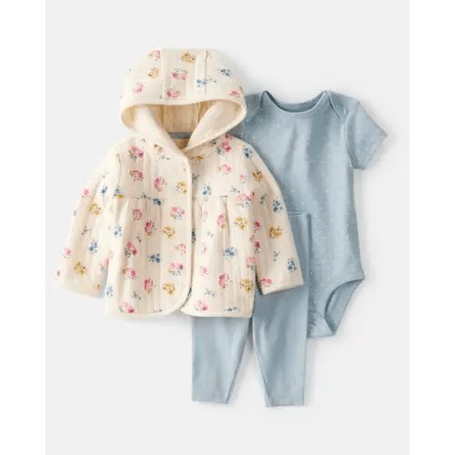 Baby 3-Piece Floral Quilted Little Jacket Set - Ivory/Blue | Carter's