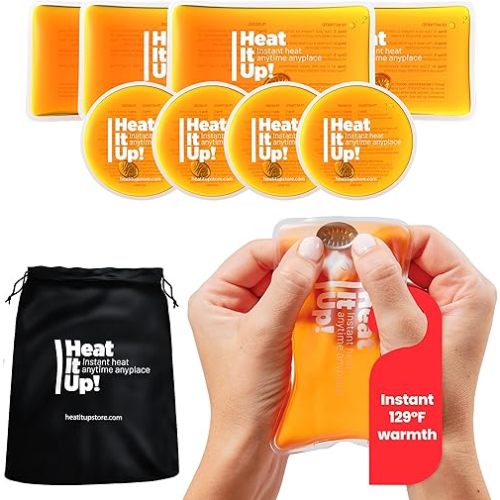 Reusable Hand Warmers – Heat It Up 8 Instant Reusable Heat Packs for Hot Compress & Pain Relief – Pocket Size Reusable Heat Pack Set with Fabric Bag for Travel