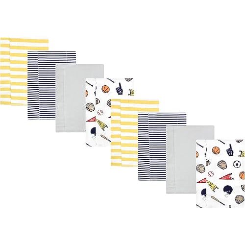 Hudson Baby Cotton Poly Flannel Burp Cloths Multipack, Sports Fan 8-Pack, One Size