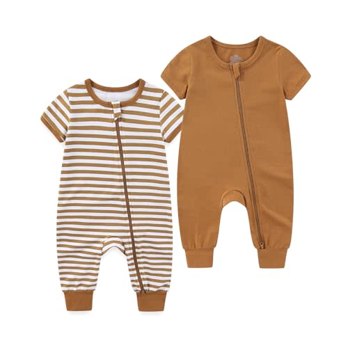 BIGBIGKISS Baby Boy Girl 2 Pack Romper Infant Short Sleeve 2 Way Zipper One Piece Jumpsuits Newborn Clothes 0-24 Months