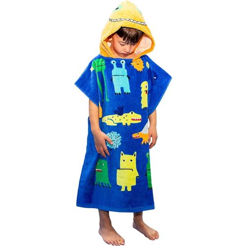 23.6"x27.5" Kids Hooded Towel Bath Beach Soft Cotton Towels Boys Absorbent Pool Wrap with Hood Baby Toddler Poncho Robe(Monsters,5-9Years/Height:43"-51")