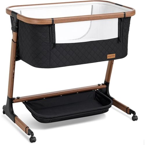 ANGELBLISS Electric Baby Bassinet Bedside Sleeper with Auto Rocking, Remote/Touch Control, 3 Timer Modes, 12 Sounds, 6 Heights, Storage & Wheels (Black) | Breathable Mesh