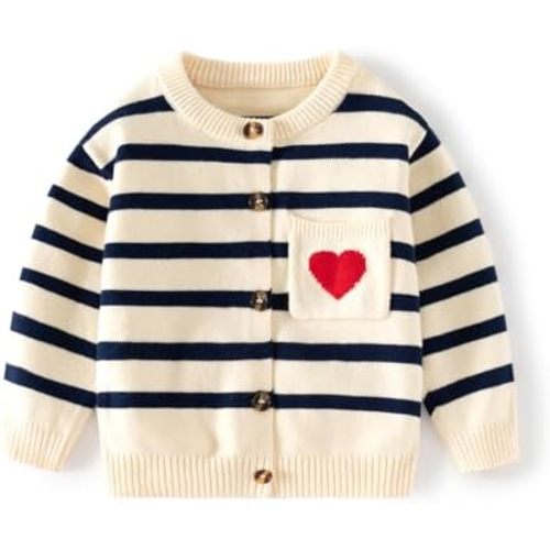 Toddler Baby Girls Cotton Knit Jacquard Sweater Cardigan, Crew Neck Spring Coat Sweater Long Sleeve Clothes Warm Tops