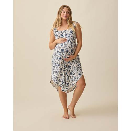 Ruffle Strap Labor & Delivery Gown | Navy Toile - Kindred Bravely