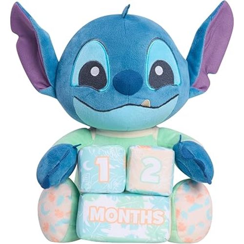 Just Play Disney Baby My First Year Stitch and Milestone Blocks, 10.5-inch Plush Toy, 4-Pieces, Kids Toys for Ages 0