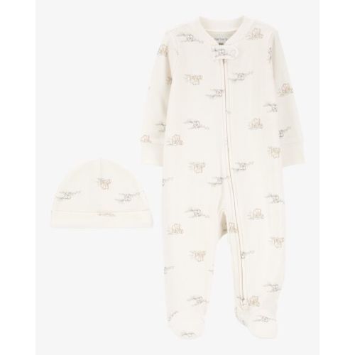 Baby 2-Piece 2-Way Zip Elephant Cotton Pajamas & Cap Set - 3 - 6 Months