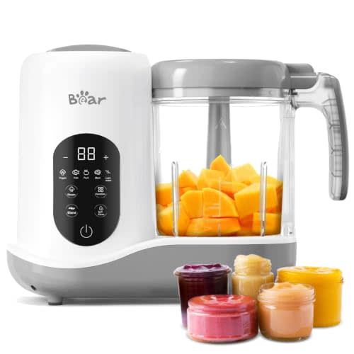 BEAR 2024 Baby Food Maker, One-Step & Easy to Use, Smart Touchscreen, White | All-in-One Homemade Baby Food Maker for Healthy Feeding, LED Display Panel, Auto-Cooking and Self-Cleaning Function