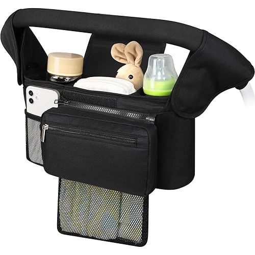Accmor Universal Stroller Organizer with Insulated Cup Holder Detachable Phone Bag and Shoulder Strap,Stroller Bag Caddy Organizer Fits for Uppababy, Baby Jogger, Britax Strollers