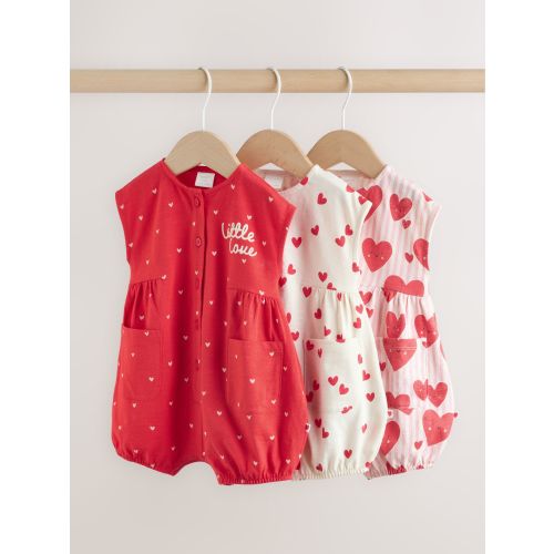 Red Heart Printed Button Through 3 Pack Baby Rompers