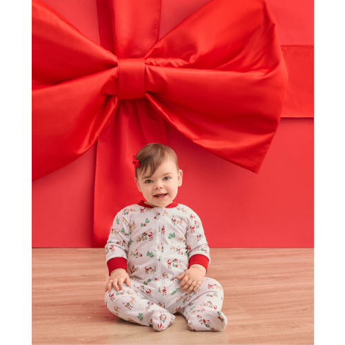 North Pole Reindeer Zip Footie
