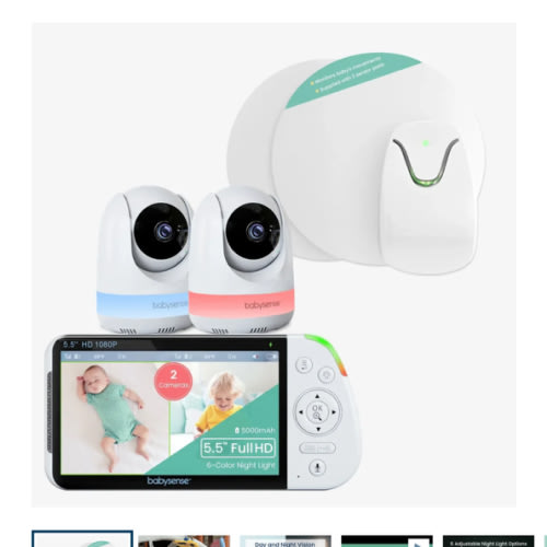 Babysense 2-in-1 Monitoring Set: Video Baby Monitor with 2 Cameras, Sp