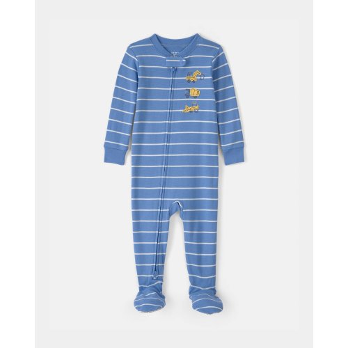 Baby Boy Construction Striped 100% Cotton Snug Fit 1-Piece Pajama Set - Blue | Carter's