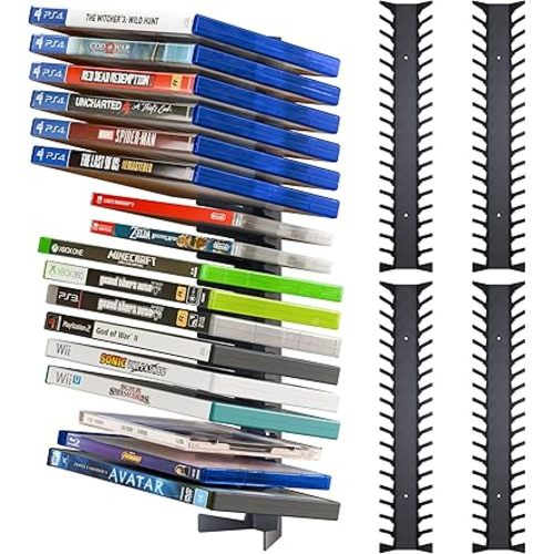 Funturbo Video Game Storage Wall Mount Game Case Holder, Metal Wall Mounted Media Storage Shelves for PS, Xbox, Switch Game Organizer (4-Pack)