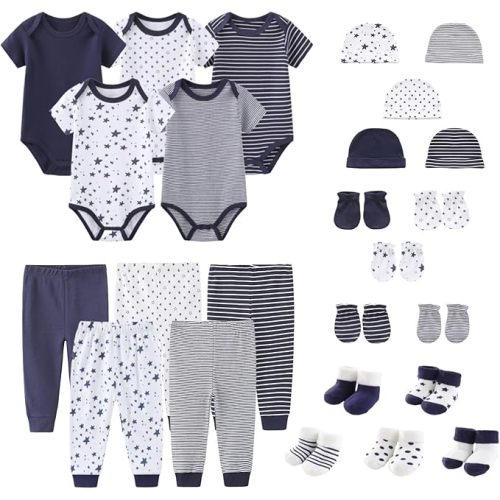 Unisex Newborn Baby Layette Set 25 Pack Bodysuits Pants and Accessories Infant Clothing Essentials
