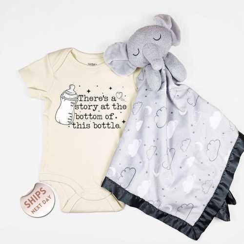 There's a story at the bottom of this bottle Baby Bodysuit and blanket, Dear Maria Infant BodySuit, Baby Shower Gift, 2000753