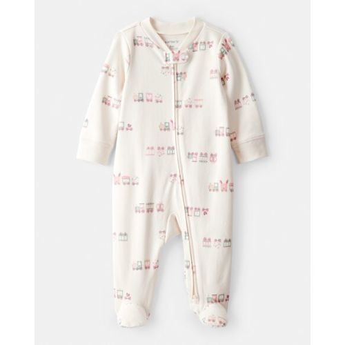 Baby Girl Train Print 100% Cotton Long-Sleeve Snug Fit Sleep & Play Pajamas - Cream | Carter's (6 months)