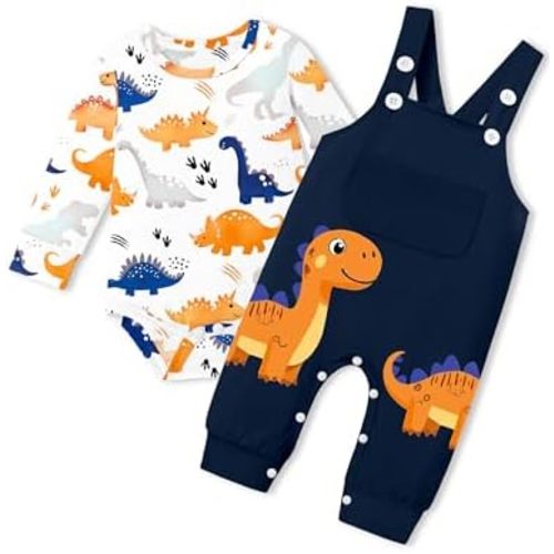 Baby Boy Clothes Dinosaur Romper Adjustable Overalls Baby Boy's Clothing Infant Boy Clothes 2PCS Outfits Fall Winter