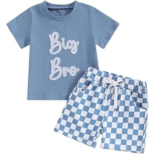 Big Brother Little Brother Matching Outfits Short Sleeve Letters Romper/Shirt and Shorts Set Summer Clothes