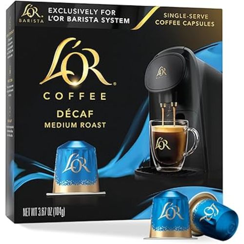 L'OR Coffee Pods, 10 Count DECAF Medium Roast, Single-Serve Aluminum Coffee Capsules Compatible with the L'OR BARISTA System, 10 Count (Pack of 1)