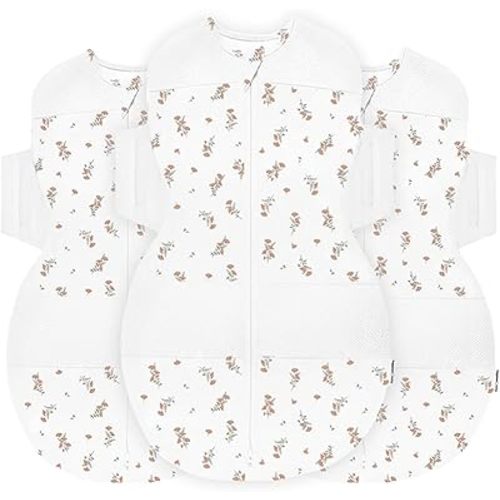 Happiest Baby SNOO Sleep Sack - 100% Organic Cotton Baby Swaddle Blanket - Doctor Designed Promotes Healthy Hip Development - 3-Pack Bundle (Ivory Wildflowers, S, M, L)