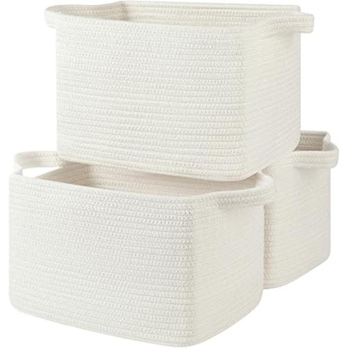 OIASKET Storage Baskets for Organizing, Woven Baskets for Shelves, Rectangle Decorative Organizer for Storage Clothes, Toy, Books, Towels Nursery Bins 3 Pack (White, 13"x9.85"x8.7")