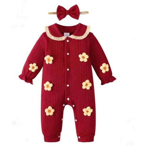 Mioglrie Newborn Baby Girl Outfits Infant Fall Winter Knit Romper Jumpsuit