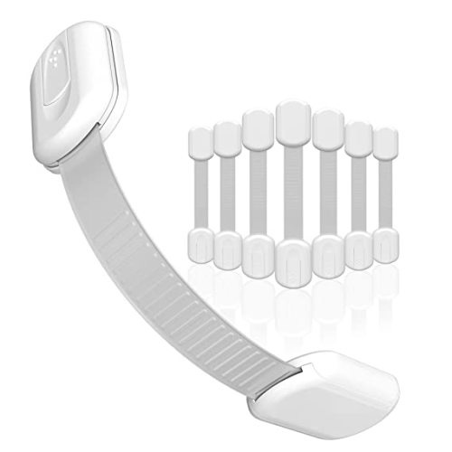 SKYLA HOMES Child Safety Cabinet Locks, White, 8 Pack | ABS and TPE adhesive latches for cabinets, drawers, ovens and toilet seats; no screws or magnets needed